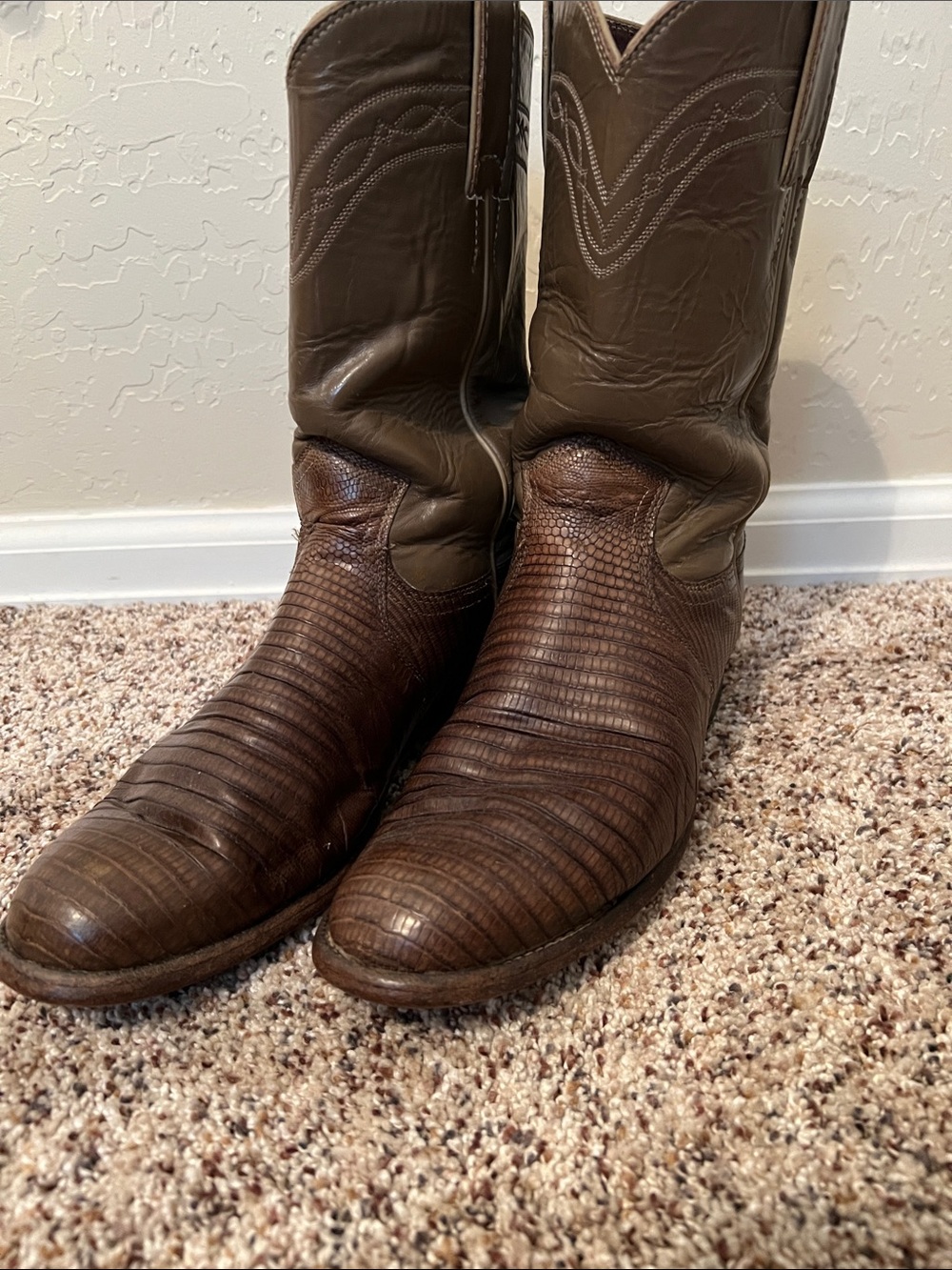 Justin Boots Brown Textured Leather Western Pull-On Boots